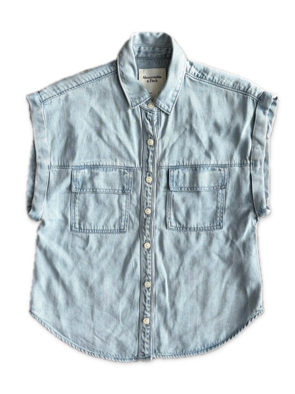Abercrombie & Fitch Denim Sleeveless Shirt Light Wash Blue Blouse Women’s XXS